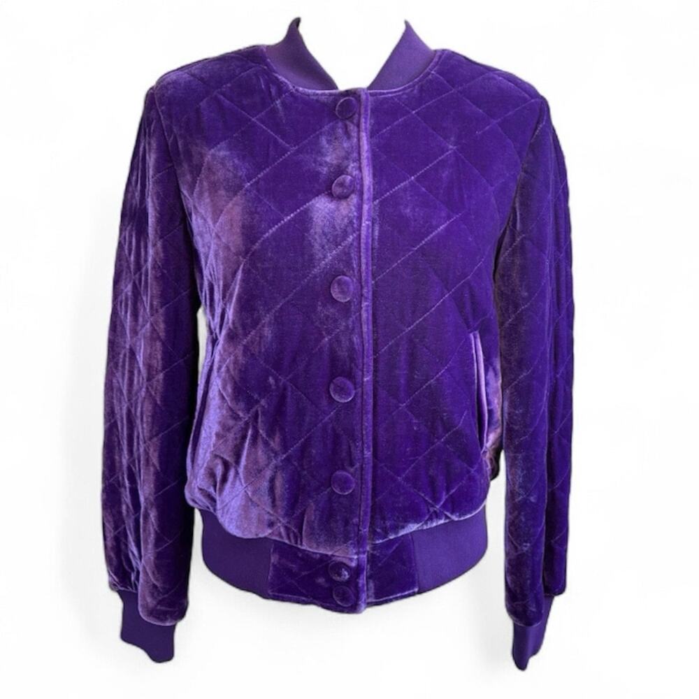 7 For All Mankind Purple Velour Quilted Bomber Jacket Small
